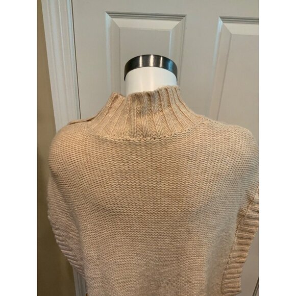 BCBG MAXAZRIA Tan Cable Knit Sleeveless Knit Sweater w/ Button Neck, Size M/L - Picture 7 of 9